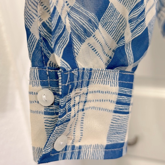 Free People Womens Top Sz XS/TP Easy Rider Sheer Blue Cream Checked Button Down - Picture 6 of 9